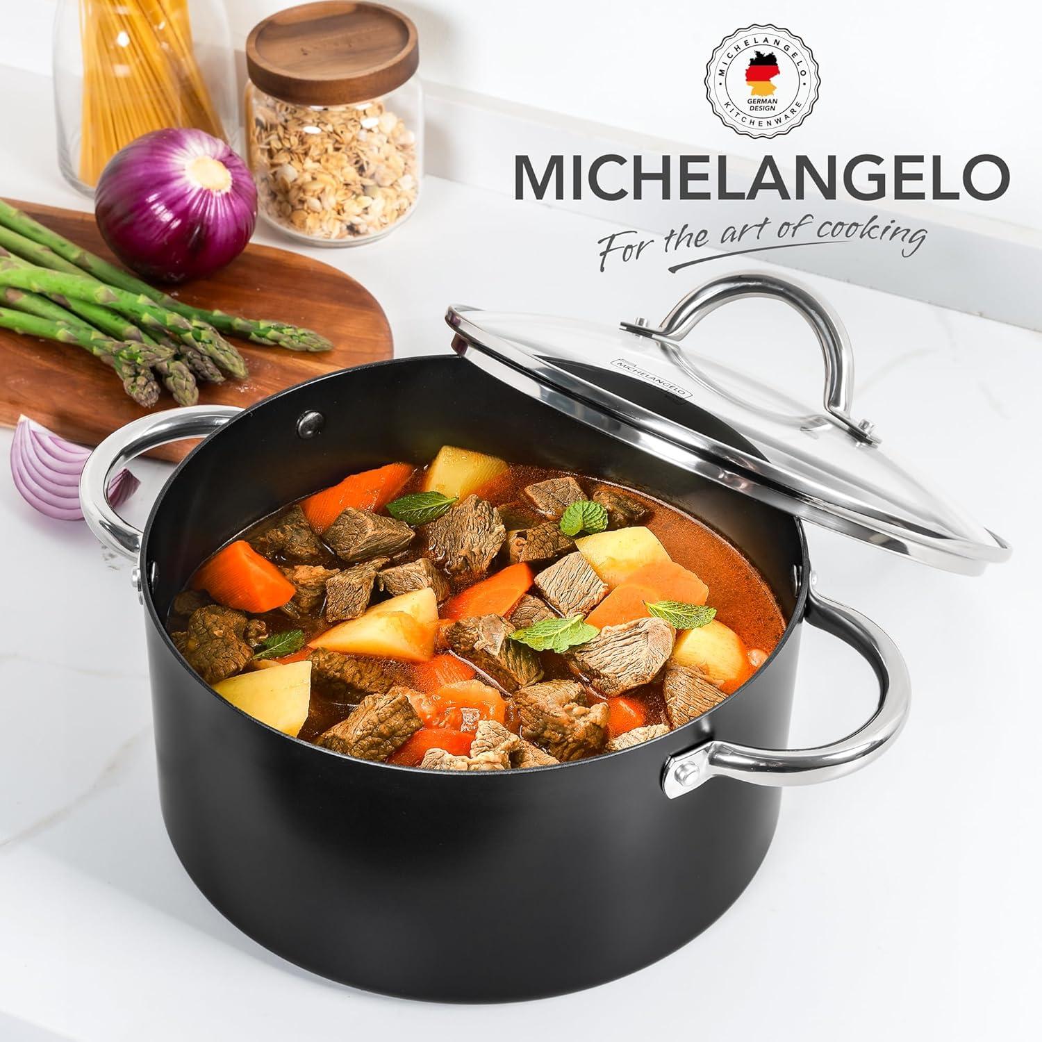 image:imageMICHELANGELO Stock Pot with Lid Nonstick Cooking Pot 6 Quart Soup Pot with Lid Non Stick Pots with Stainless Steel Handle Induction Compatible BlackBlack