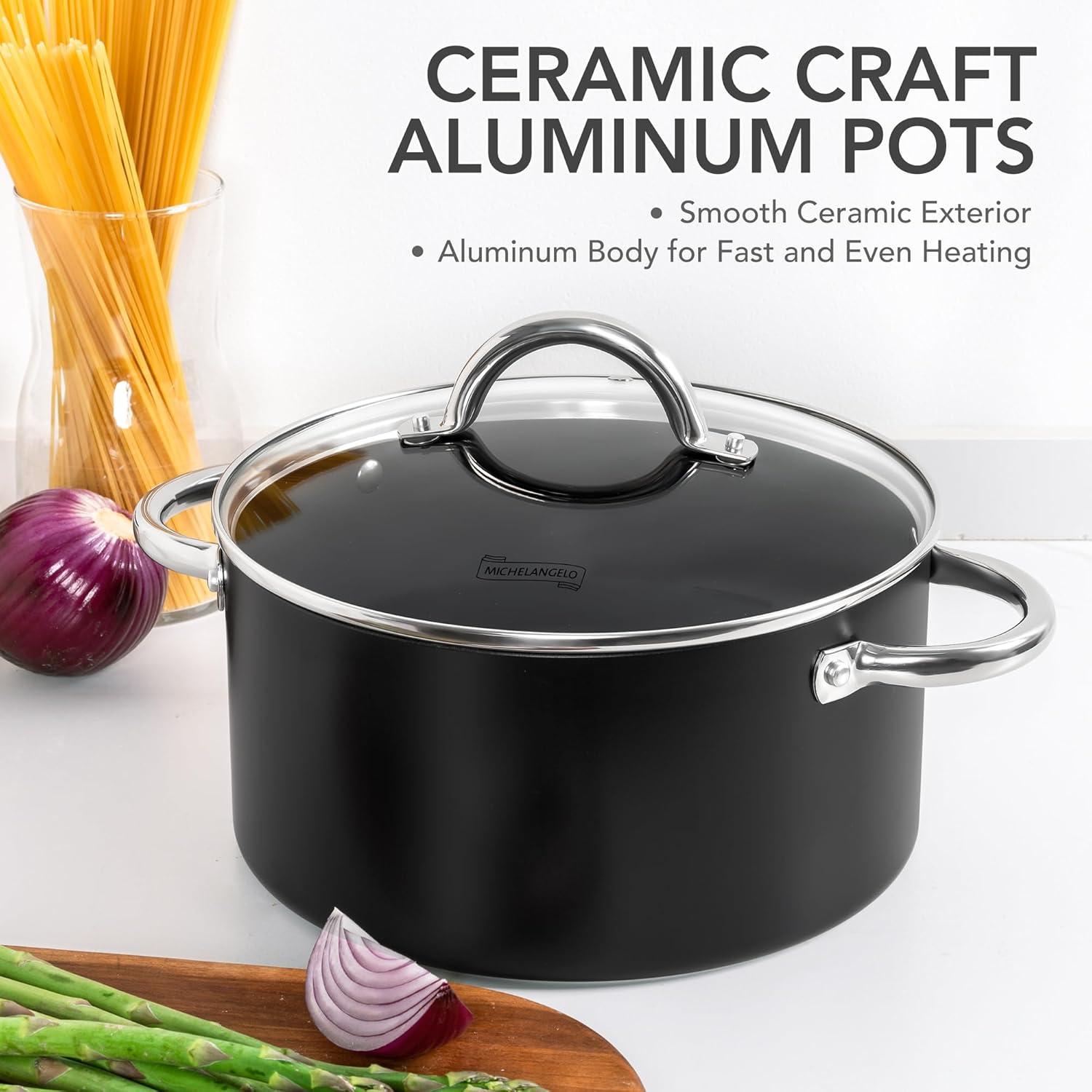 image:imageMICHELANGELO Stock Pot with Lid Nonstick Cooking Pot 6 Quart Soup Pot with Lid Non Stick Pots with Stainless Steel Handle Induction Compatible BlackBlack