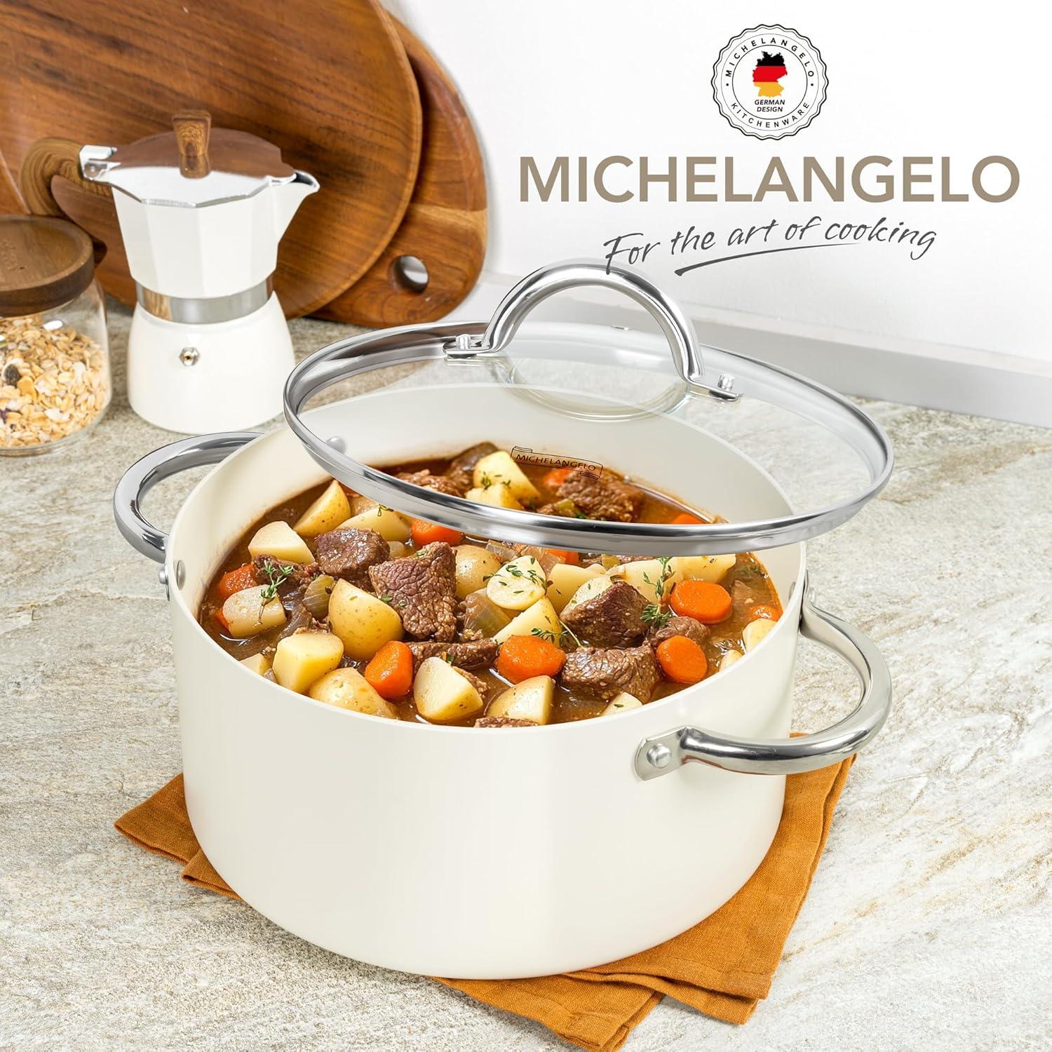 image:imageMICHELANGELO Stock Pot with Lid Nonstick Cooking Pot 6 Quart Soup Pot with Lid Non Stick Pots with Stainless Steel Handle Induction Compatible BlackCream