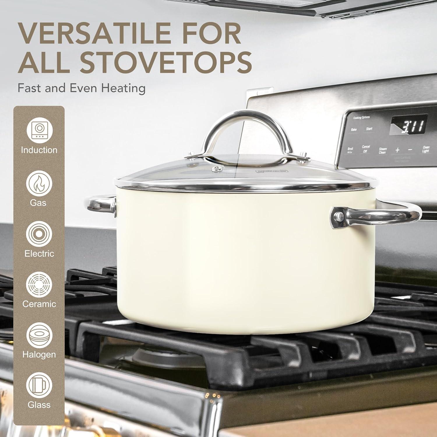 image:imageMICHELANGELO Stock Pot with Lid Nonstick Cooking Pot 6 Quart Soup Pot with Lid Non Stick Pots with Stainless Steel Handle Induction Compatible BlackCream