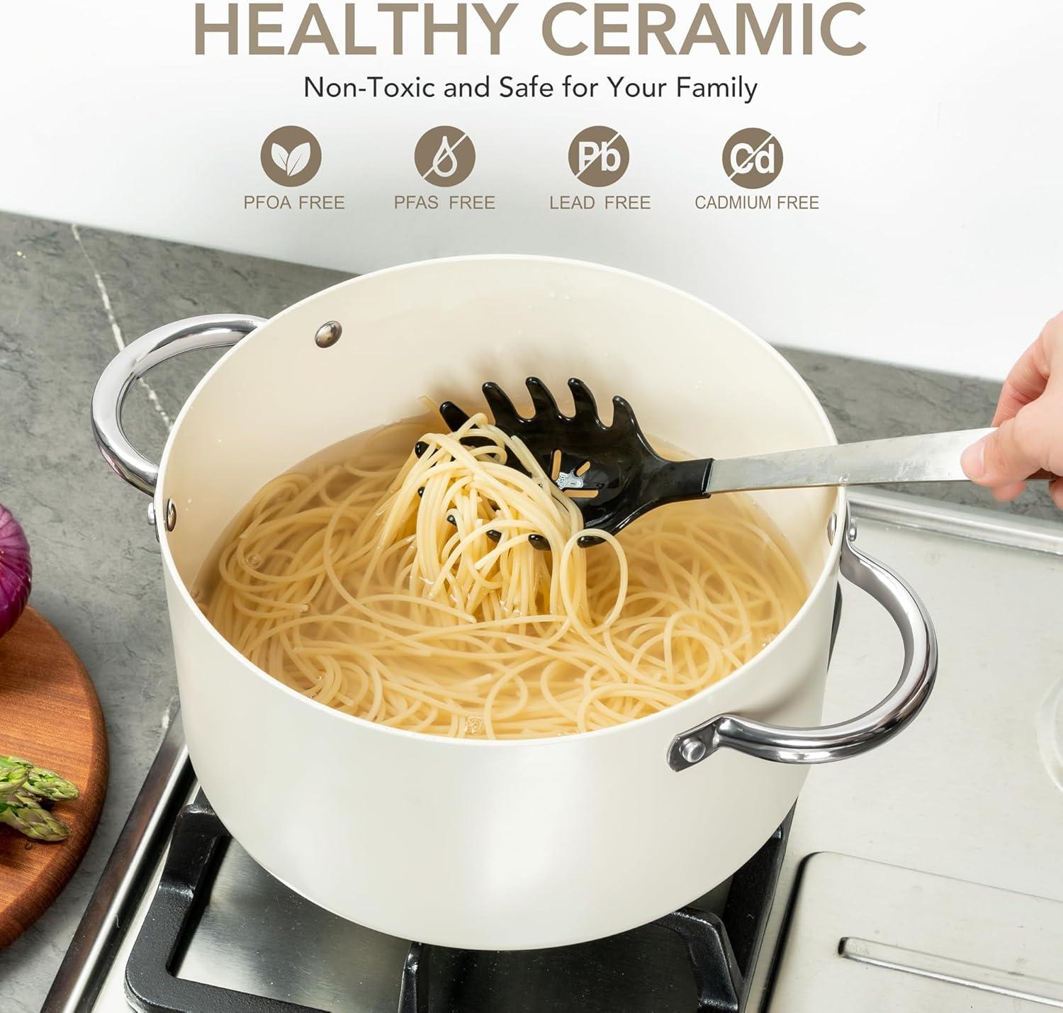 image:imageMICHELANGELO Stock Pot with Lid Nonstick Cooking Pot 6 Quart Soup Pot with Lid Non Stick Pots with Stainless Steel Handle Induction Compatible BlackCream