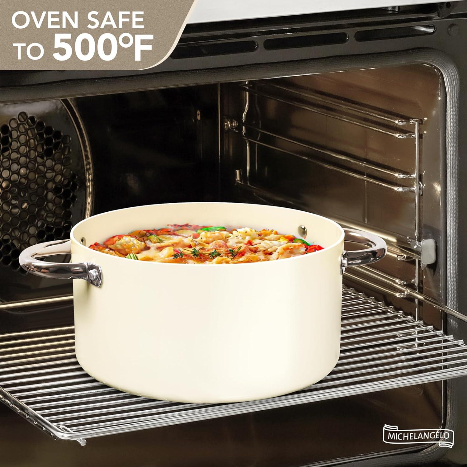 image:imageMICHELANGELO Stock Pot with Lid Nonstick Cooking Pot 6 Quart Soup Pot with Lid Non Stick Pots with Stainless Steel Handle Induction Compatible BlackCream