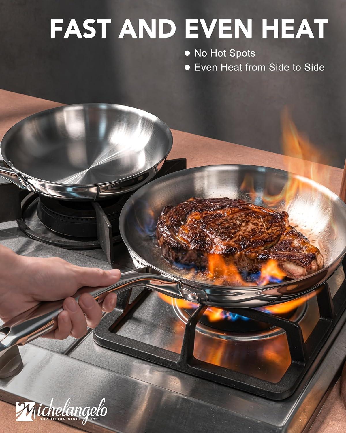 image:imageMICHELANGELO TriPly Stainless Steel Frying Pan Set 8 95 11 Skillets Full Clad Stainless Steel Pans for Even Heating Durable Cooking Pan Set for Home Chefs amp Everyday Cooking
