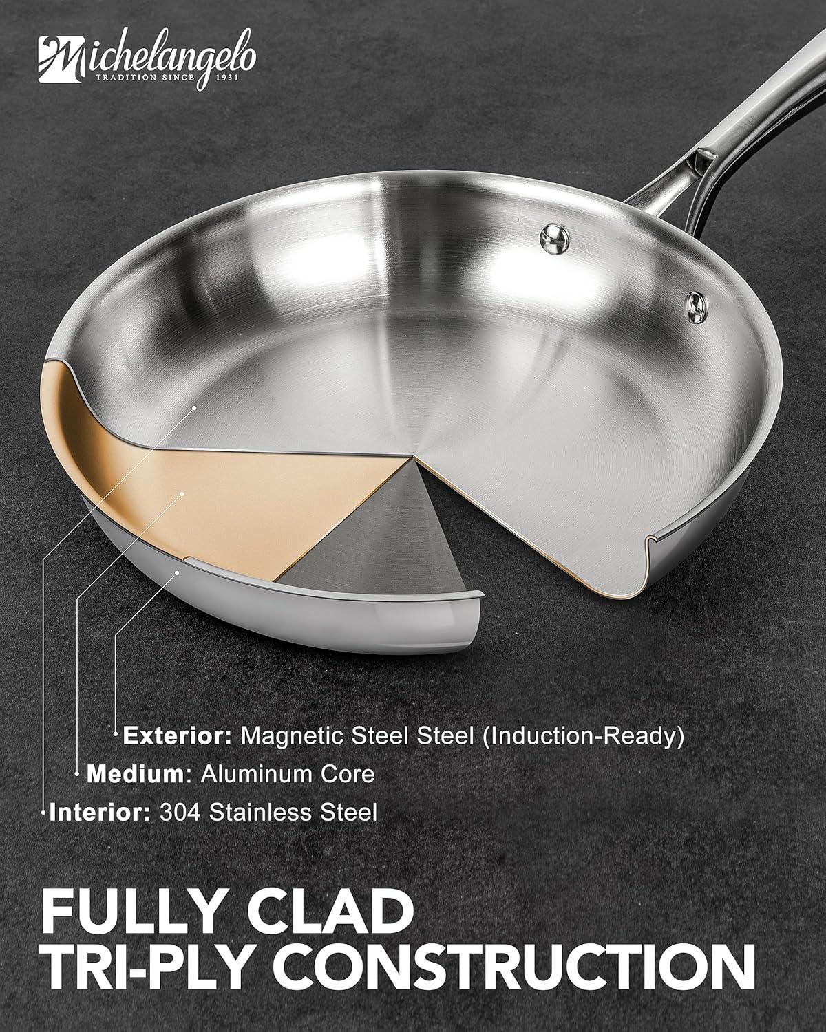 image:imageMICHELANGELO TriPly Stainless Steel Frying Pan Set 8 95 11 Skillets Full Clad Stainless Steel Pans for Even Heating Durable Cooking Pan Set for Home Chefs amp Everyday Cooking