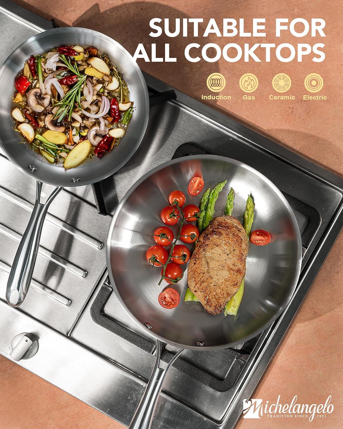 image:imageMICHELANGELO TriPly Stainless Steel Frying Pan Set 8 95 11 Skillets Full Clad Stainless Steel Pans for Even Heating Durable Cooking Pan Set for Home Chefs amp Everyday Cooking