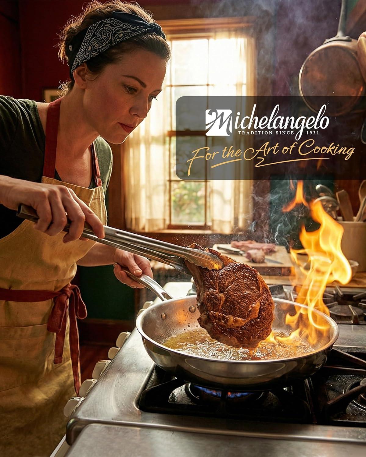 image:imageMICHELANGELO TriPly Stainless Steel Frying Pan Set 8 95 11 Skillets Full Clad Stainless Steel Pans for Even Heating Durable Cooking Pan Set for Home Chefs amp Everyday Cooking
