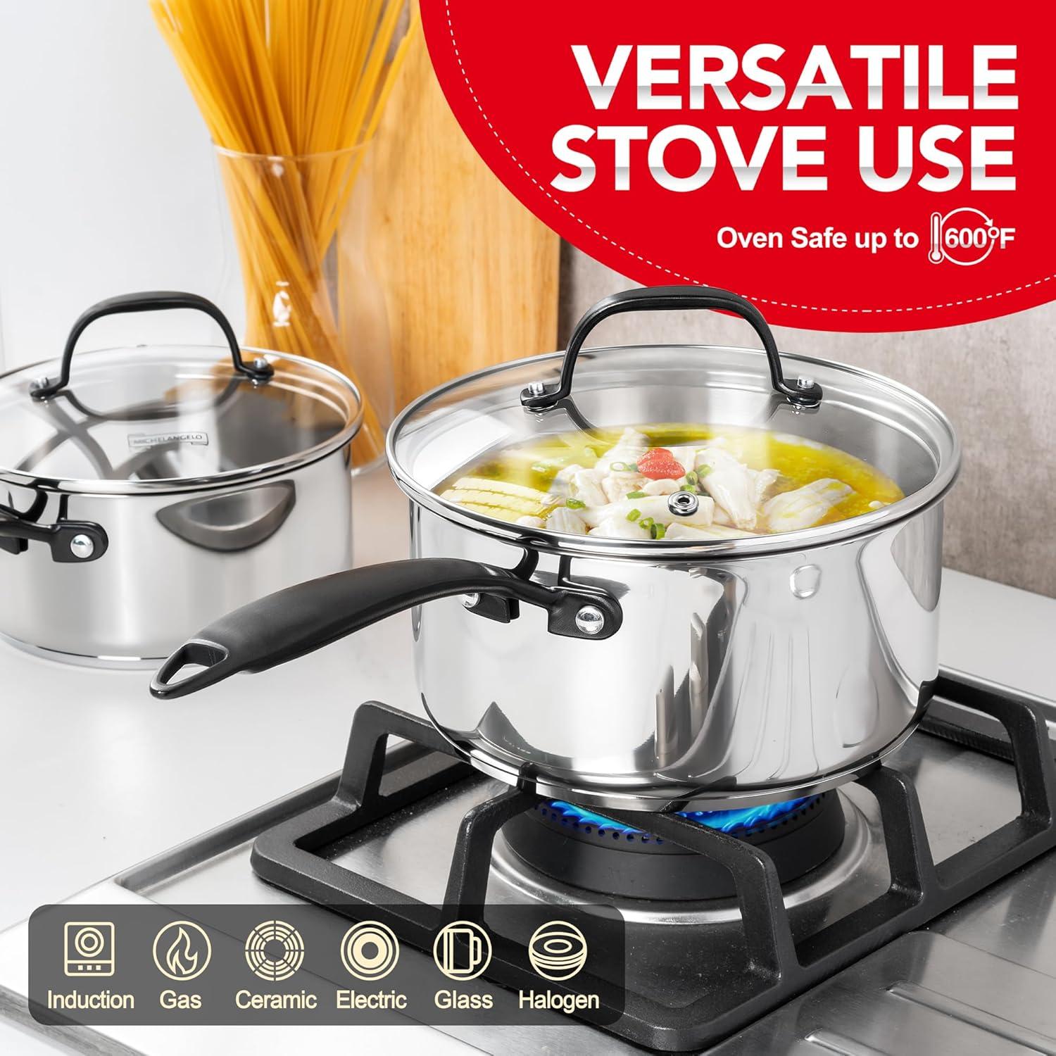 image:imageMICHELANGELO TriPly Stainless Steel Saucepan with Lid 6 Pcs Stainless Steel Sauce Pans with Cool Handle 6 Pcs Multipurpose Sauce Pots Set for Kitchen Cooking Induction Compatible 1QT amp 2QT amp3QTBlack
