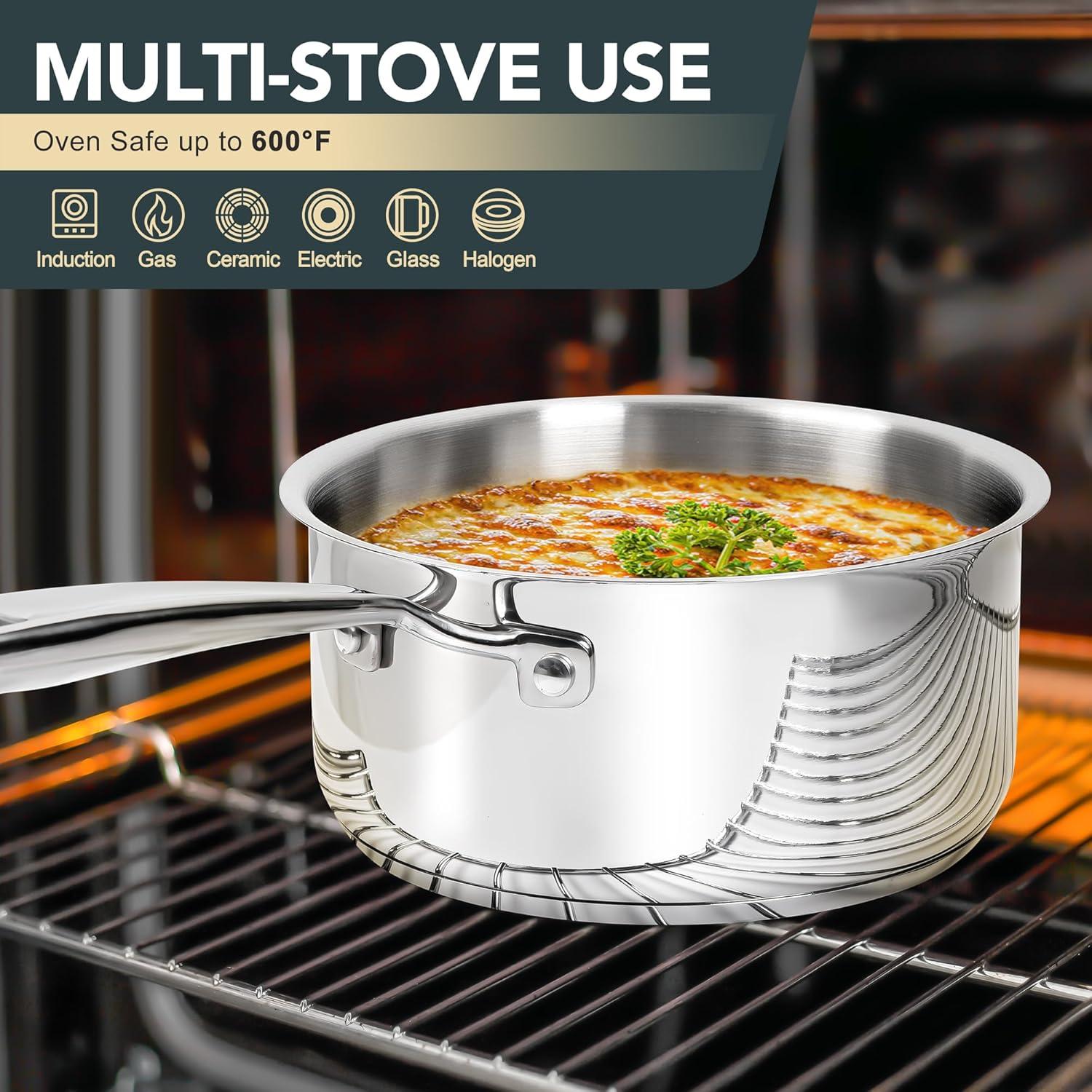 image:imageMICHELANGELO TriPly Stainless Steel Saucepan with Lid 6 Pcs Stainless Steel Sauce Pans with Cool Handle 6 Pcs Multipurpose Sauce Pots Set for Kitchen Cooking Induction Compatible 1QT amp 2QT amp3QTSilver