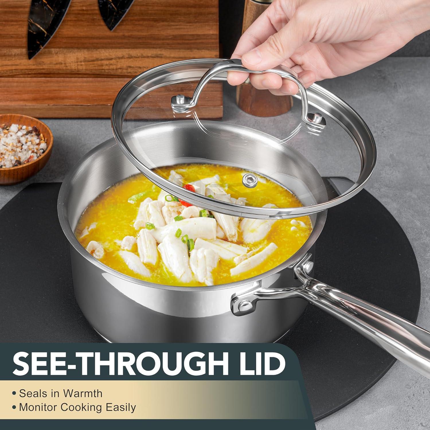 image:imageMICHELANGELO TriPly Stainless Steel Saucepan with Lid 6 Pcs Stainless Steel Sauce Pans with Cool Handle 6 Pcs Multipurpose Sauce Pots Set for Kitchen Cooking Induction Compatible 1QT amp 2QT amp3QTSilver
