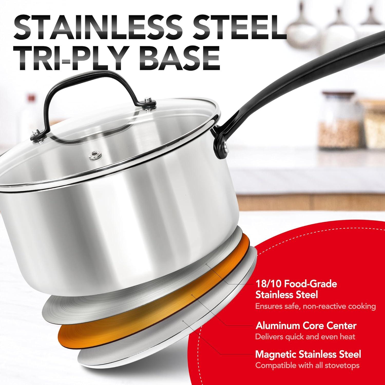 image:imageMICHELANGELO TriPly Stainless Steel Saucepan with Lid 6 Pcs Stainless Steel Sauce Pans with Cool Handle 6 Pcs Multipurpose Sauce Pots Set for Kitchen Cooking Induction Compatible 1QT amp 2QT amp3QTBlack