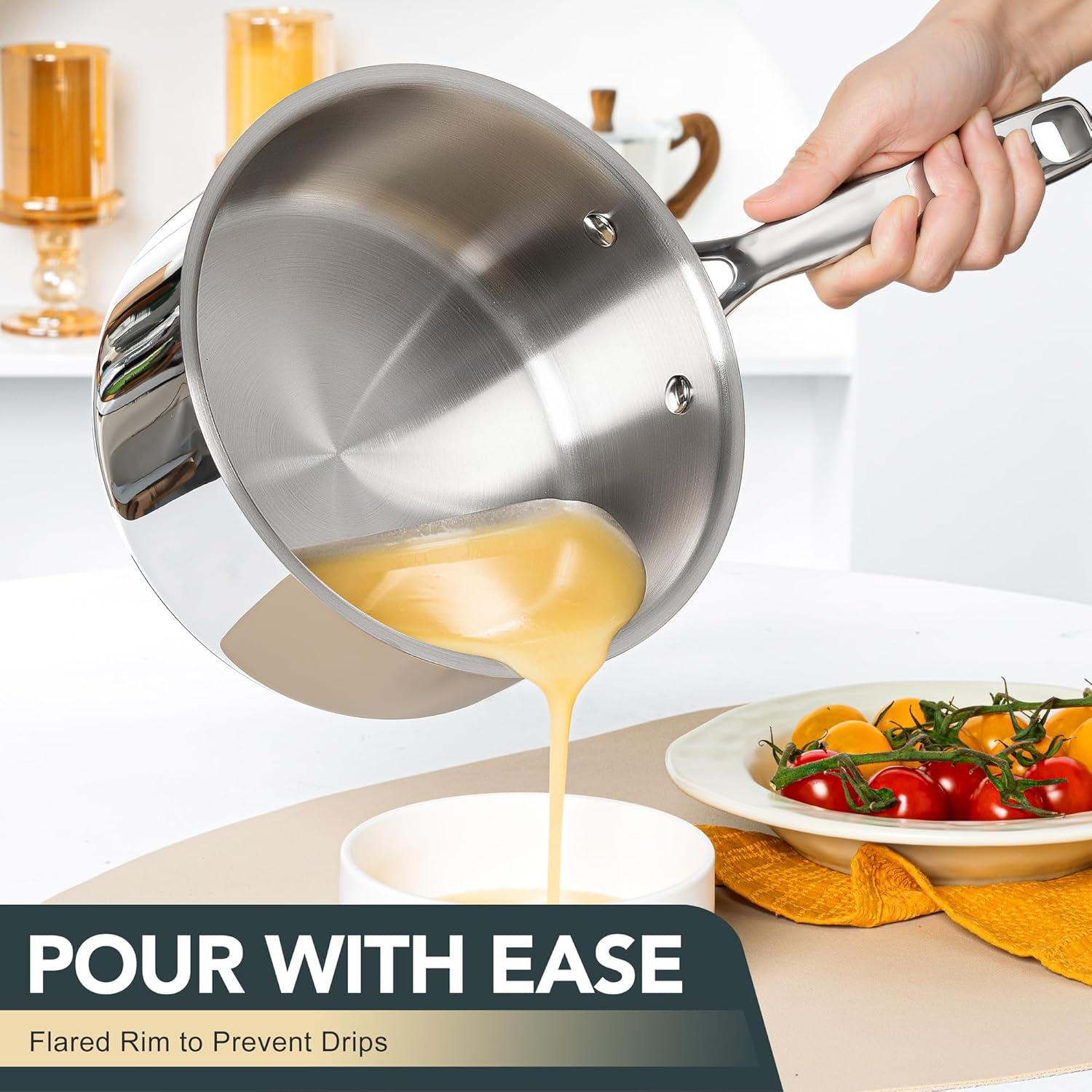 image:imageMICHELANGELO TriPly Stainless Steel Saucepan with Lid 6 Pcs Stainless Steel Sauce Pans with Cool Handle 6 Pcs Multipurpose Sauce Pots Set for Kitchen Cooking Induction Compatible 1QT amp 2QT amp3QTSilver