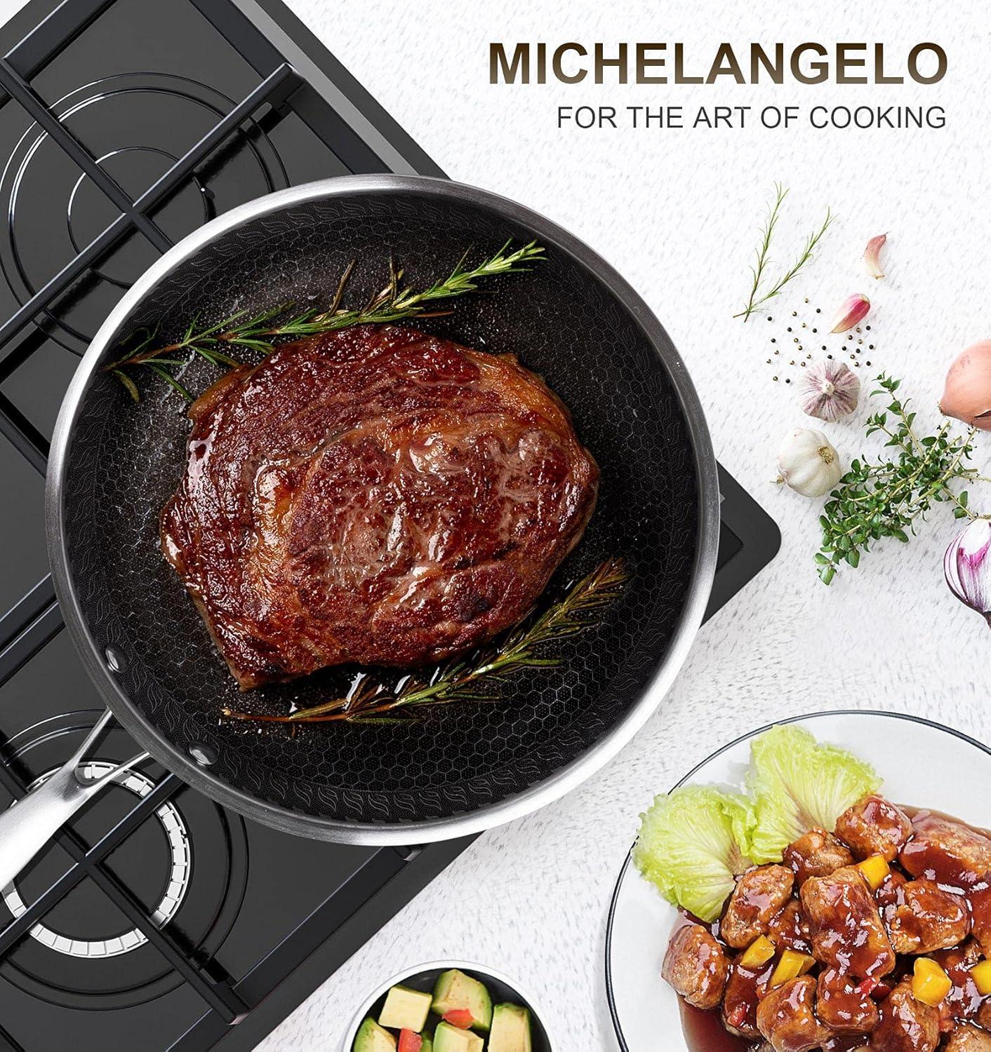 image:imageMICHELANGELO Triply Stainless Steel Pot Set 2QT amp 3QT amp 8QT Pot with Lids 12 Inch Stainless Steel Frying Pan with Lid