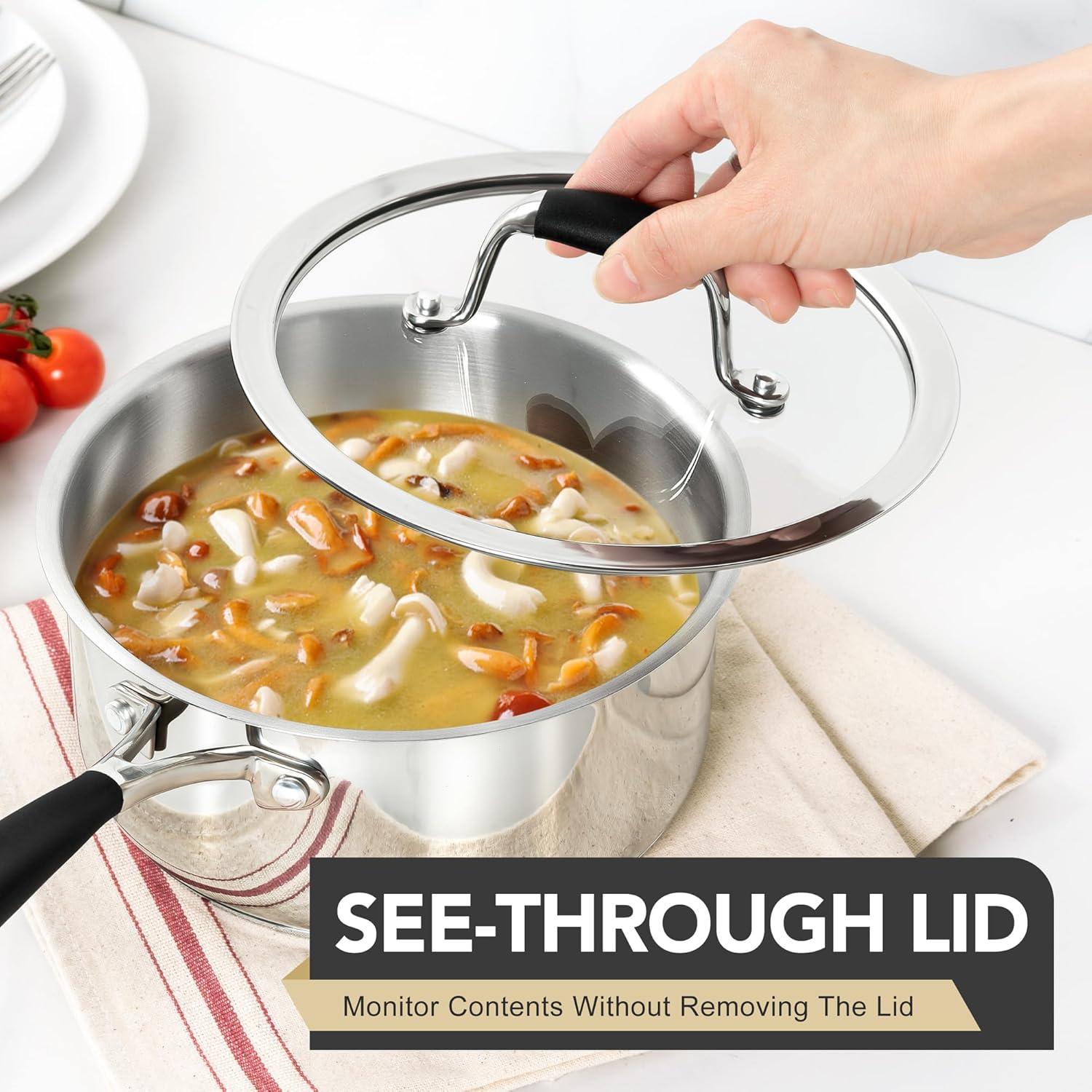 image:imageMICHELANGELO Triply Stainless Steel Saucepan with Lid 6 Pcs Stainless Steel Sauce Pan with Bakelite Handle Multipurpose Saucepans Set for Kitchen Cooking Induction Compatible 1QT amp 2QT amp 3QT