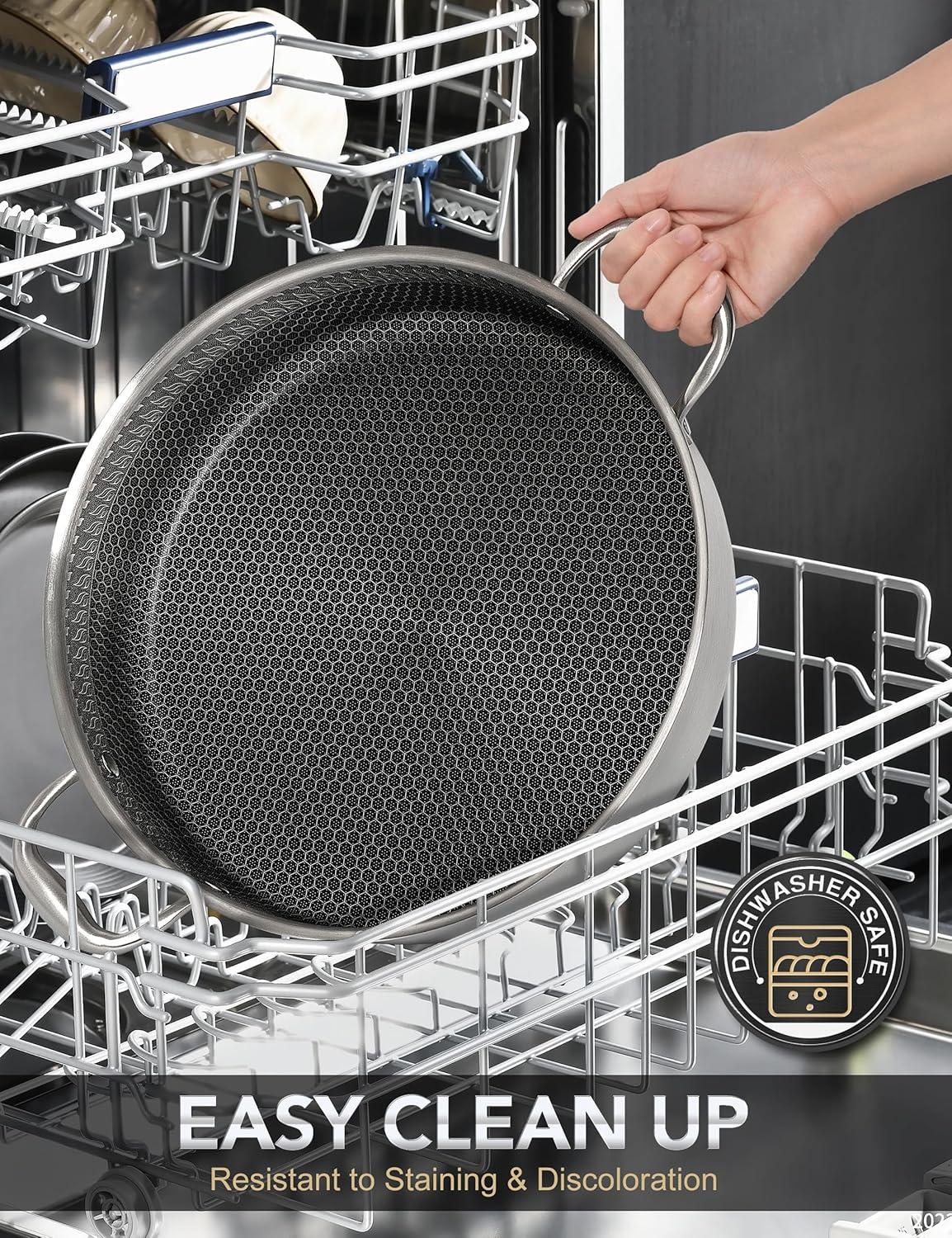 image:imageMICHELANGELO Triply Stainless Steel Saute Pan 6 Quart Deep Frying Pan with Lid 1810 Large Saute Pan with Nonstick Honeycomb Interior Induction Compatible amp Oven Safe 125 Inch6QT with Double Handles