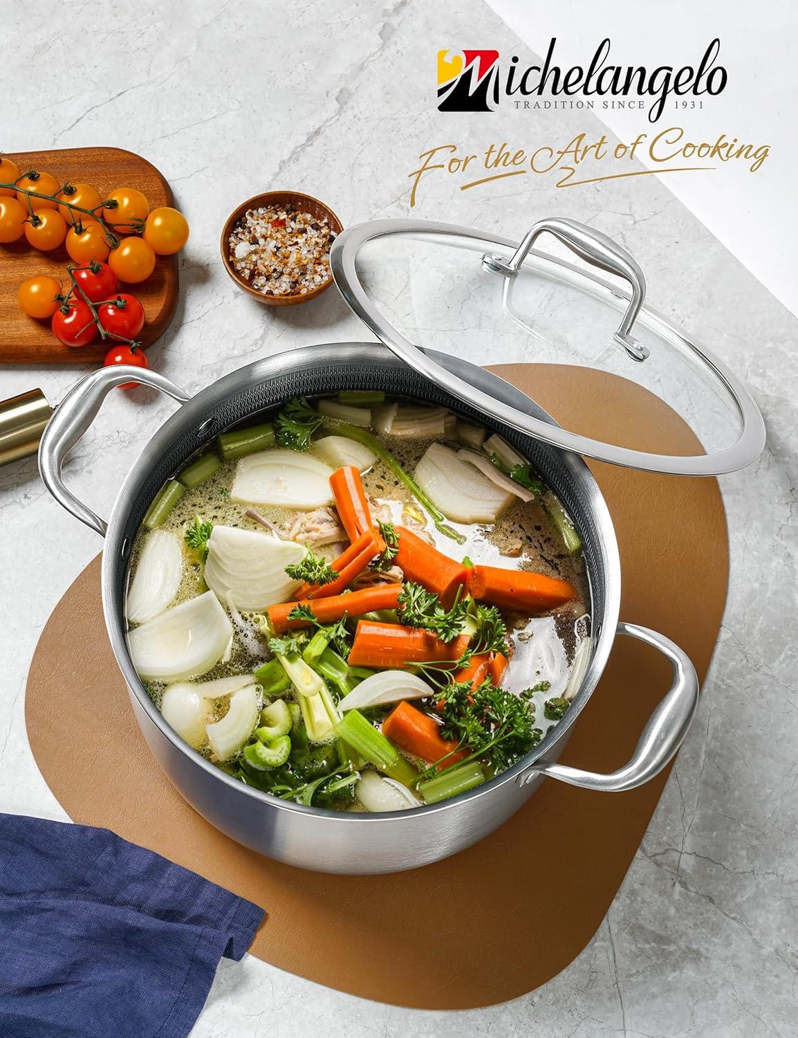 image:imageMICHELANGELO Triply Stainless Steel Stock Pot 8Quart Stockpot with Lid 1810 Nonstick Cooking Pot with Honeycomb Interior Compatible with All Cooktops10Quart