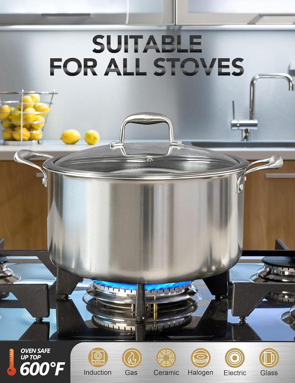 image:imageMICHELANGELO Triply Stainless Steel Stock Pot 8Quart Stockpot with Lid 1810 Nonstick Cooking Pot with Honeycomb Interior Compatible with All Cooktops10Quart