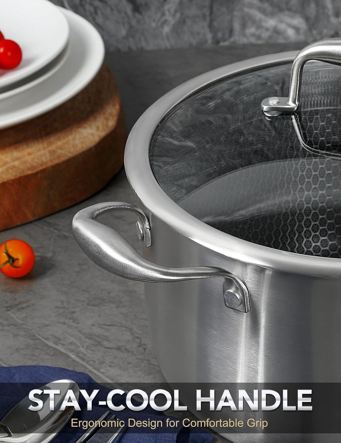 image:imageMICHELANGELO Triply Stainless Steel Stock Pot 8Quart Stockpot with Lid 1810 Nonstick Cooking Pot with Honeycomb Interior Compatible with All Cooktops6Quart