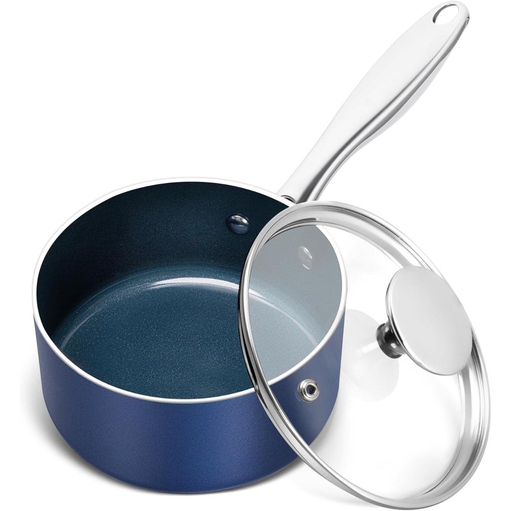 image:imageMICHELANGELO 1 Quart Saucepan with Lid Nonstick Ceramic Sauce Pan with Stainless Steel Handle 1 Qt Saucepan with Lid Oven Safe BlueBlue