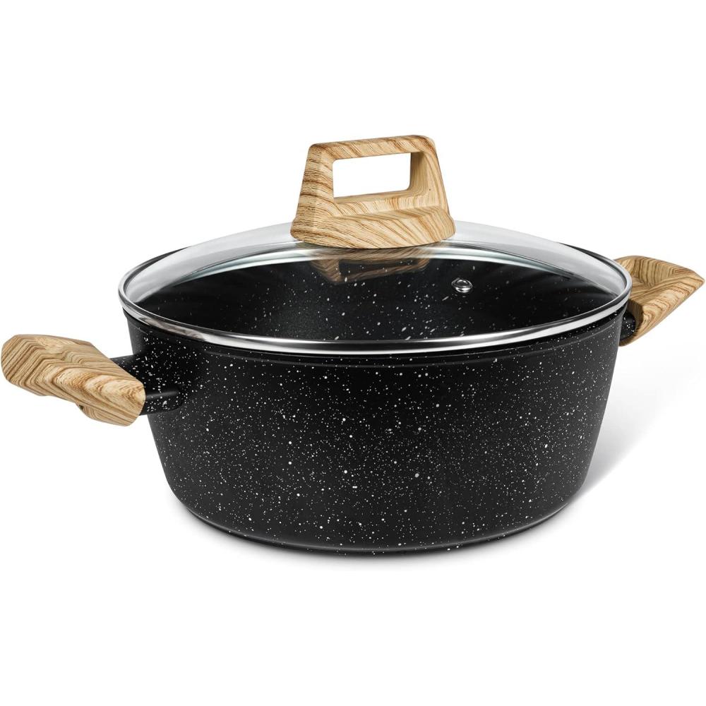 image:imageMICHELANGELO 5 Quart Stock Pot with Lid Nonstick Soup Pot with Lid Induction Pot for Cooking 5 Qt Pot with Lid Non Stick Pot for Kitchen Stockpot with Stainless Steel Handle Oven SafeBlack