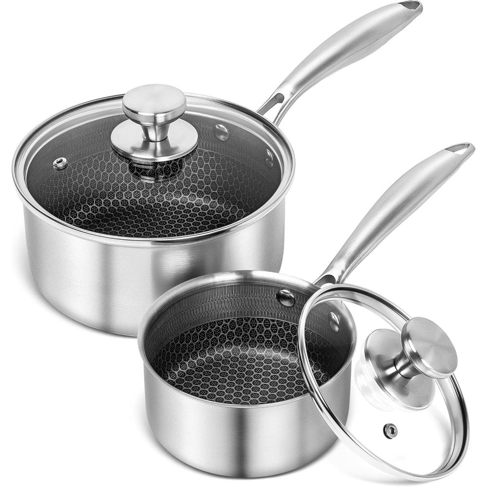 image:imageMICHELANGELO 6 Pcs Triply Stainless Steel Pot Set 2QT amp 3QT amp 8QT Pot with Lids Nonstick HoneyComb Interior Cooking Pot Set Compatible with All Cooktops Oven amp Dishwasher Safe12QT