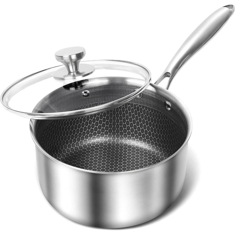 image:imageMICHELANGELO 6 Pcs Triply Stainless Steel Pot Set 2QT amp 3QT amp 8QT Pot with Lids Nonstick HoneyComb Interior Cooking Pot Set Compatible with All Cooktops Oven amp Dishwasher Safe3QT