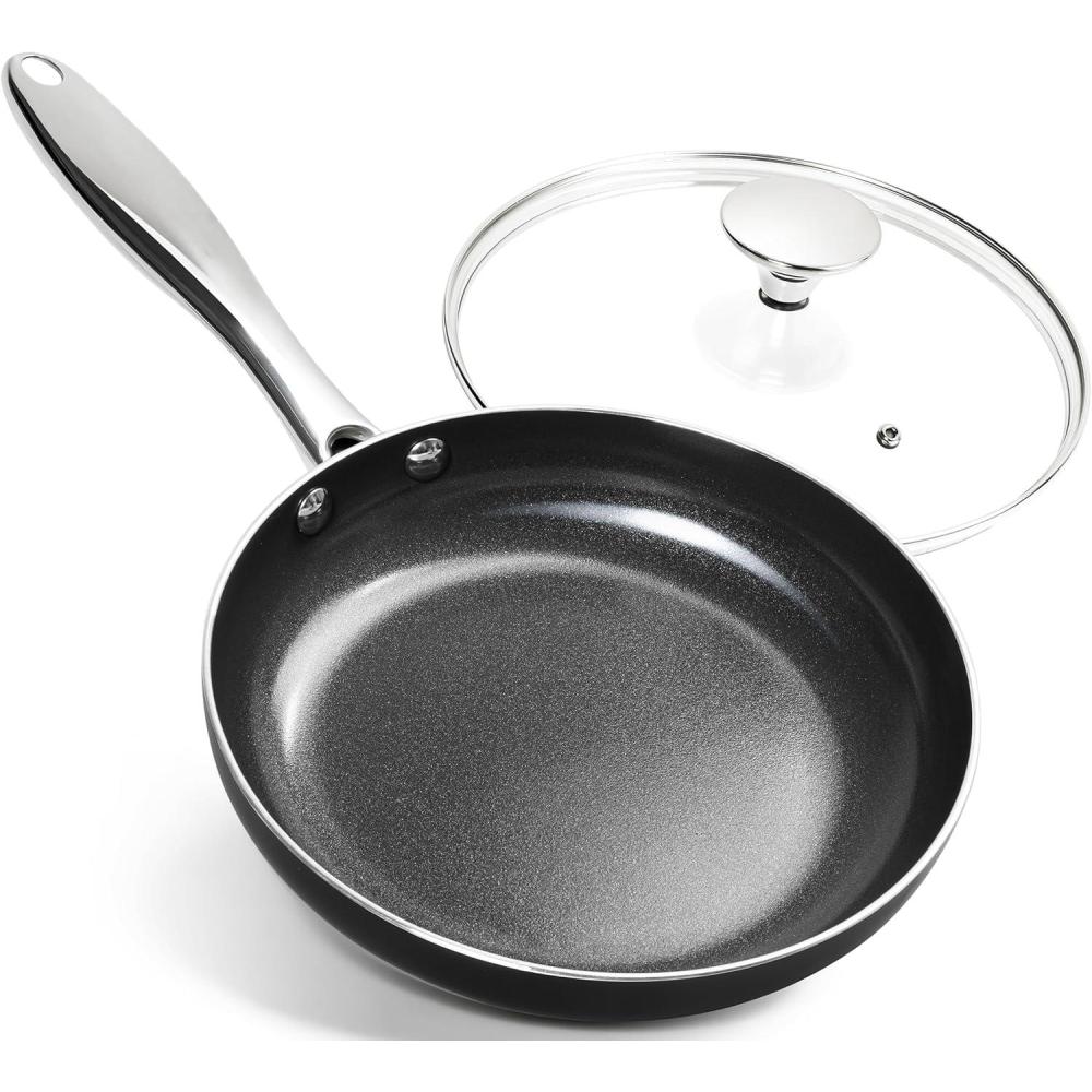 image:imageMICHELANGELO Ceramic Frying Pan 10 Inch Frying Pan Nonstick with Lid NonToxic Skillet with Stainless Steel Handle Nonstick Skillet BlackBlack