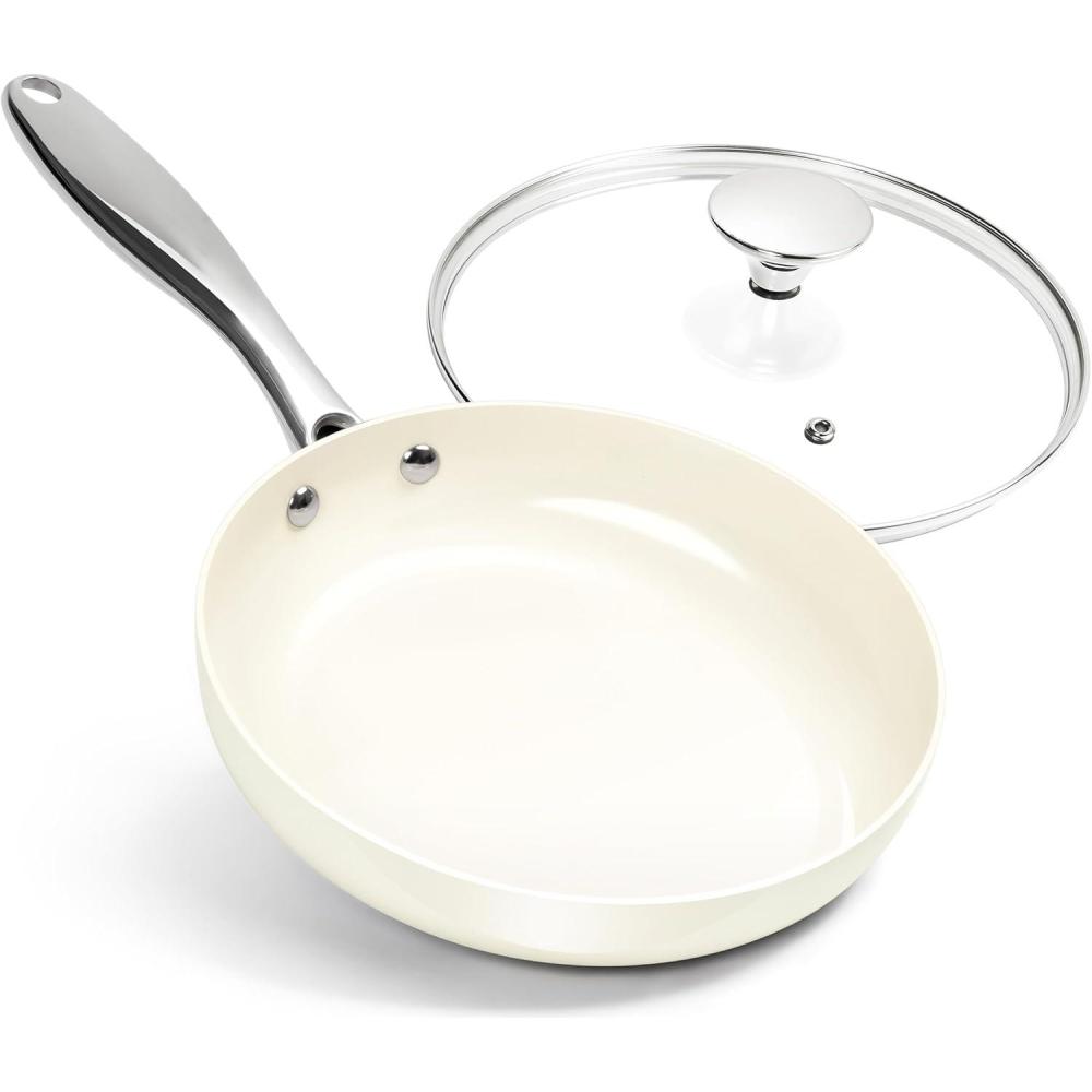 image:imageMICHELANGELO Ceramic Frying Pan 10 Inch Frying Pan Nonstick with Lid NonToxic Skillet with Stainless Steel Handle Nonstick Skillet BlackCream White