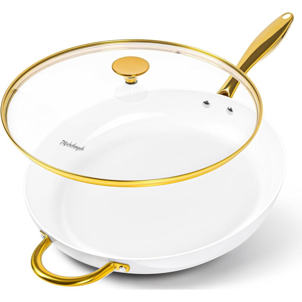 image:imageMICHELANGELO Ceramic Frying Pan 10 Inch Frying Pan Nonstick with Lid NonToxic Skillet with Stainless Steel Handle Nonstick Skillet BlackPure White