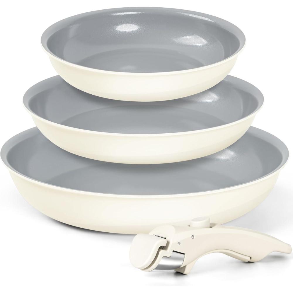 image:imageMICHELANGELO Ceramic Frying Pan Set 8 95 and 11 Fry Pans with Removable Handle Nonstick Skillet Sets with Non Toxic Coating PFOS amp PFOA Free Induction Compatible BlueBeige