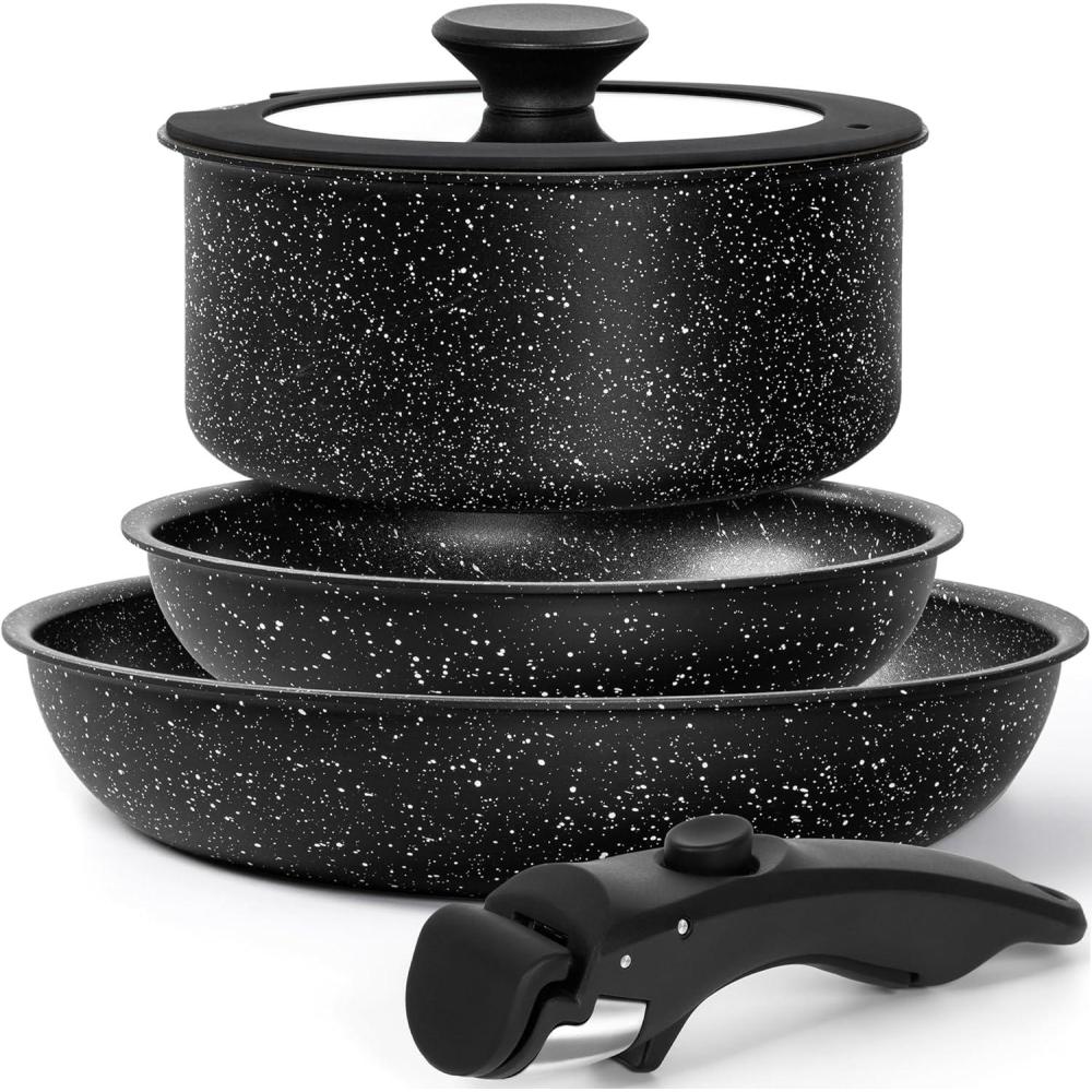 image:imageMICHELANGELO Pots and Pans Set Detachable Handle 5 Piece Nonstick Kitchen Cookware Sets Stackable Pots and Pans Set with Removable Handle Oven Safe 5Pcs Black