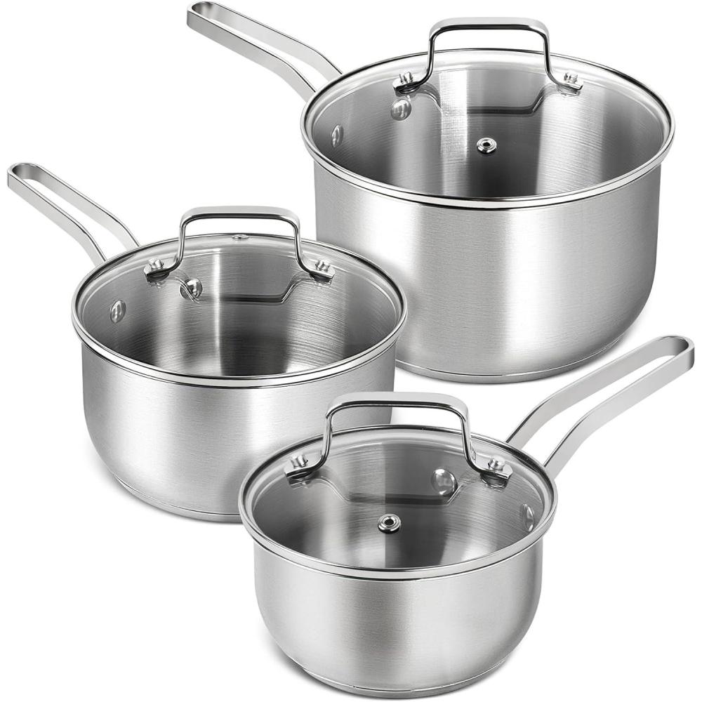 image:imageMICHELANGELO Stainless Steel Pot Set 1QT amp 2QT amp 3QT Stainless Steel Sauce Pan with Lid Induction Saucepan Set Small Pots for Cooking 6 Pcs123qt