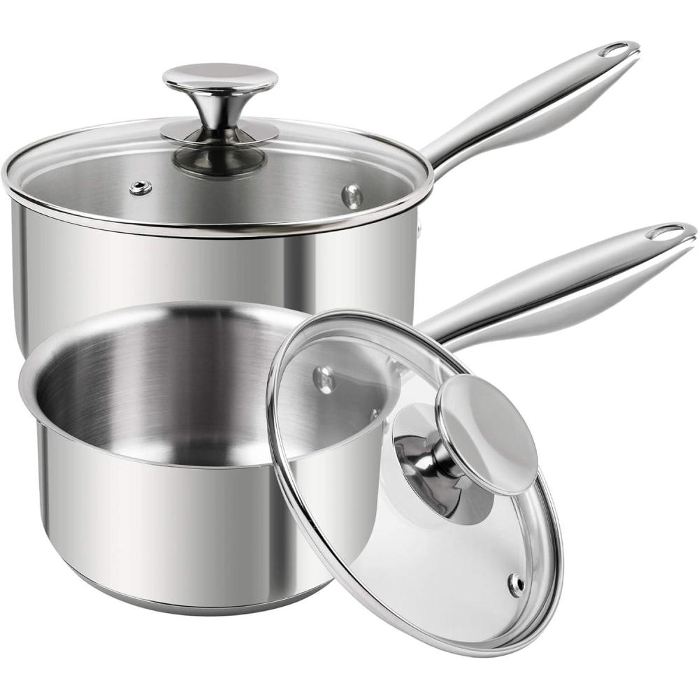 image:imageMICHELANGELO Stainless Steel Pot Set with Lids 1QT amp 2QT amp 3QT Stainless Steel Saucepan Set 6pcs 1810 Induction Saucepans Induction Compatible Dishwasher SafeTriPly Bottom