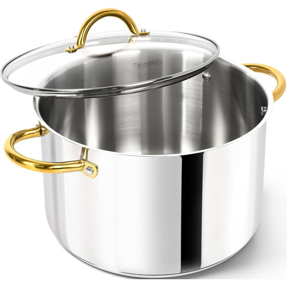 image:imageMICHELANGELO Stainless Steel Pots Large Soup Pot with Lid 10 Quart Stock Pot with Lid Cooking Pots Induction Compatible Oven amp Dishwasher Safe10 Quart