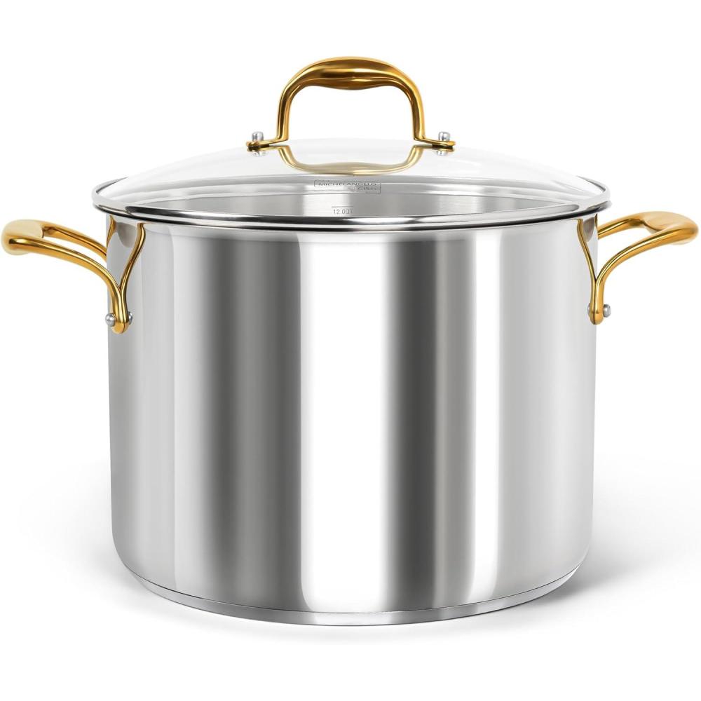image:imageMICHELANGELO Stainless Steel Pots Large Soup Pot with Lid 10 Quart Stock Pot with Lid Cooking Pots Induction Compatible Oven amp Dishwasher Safe12 Quart