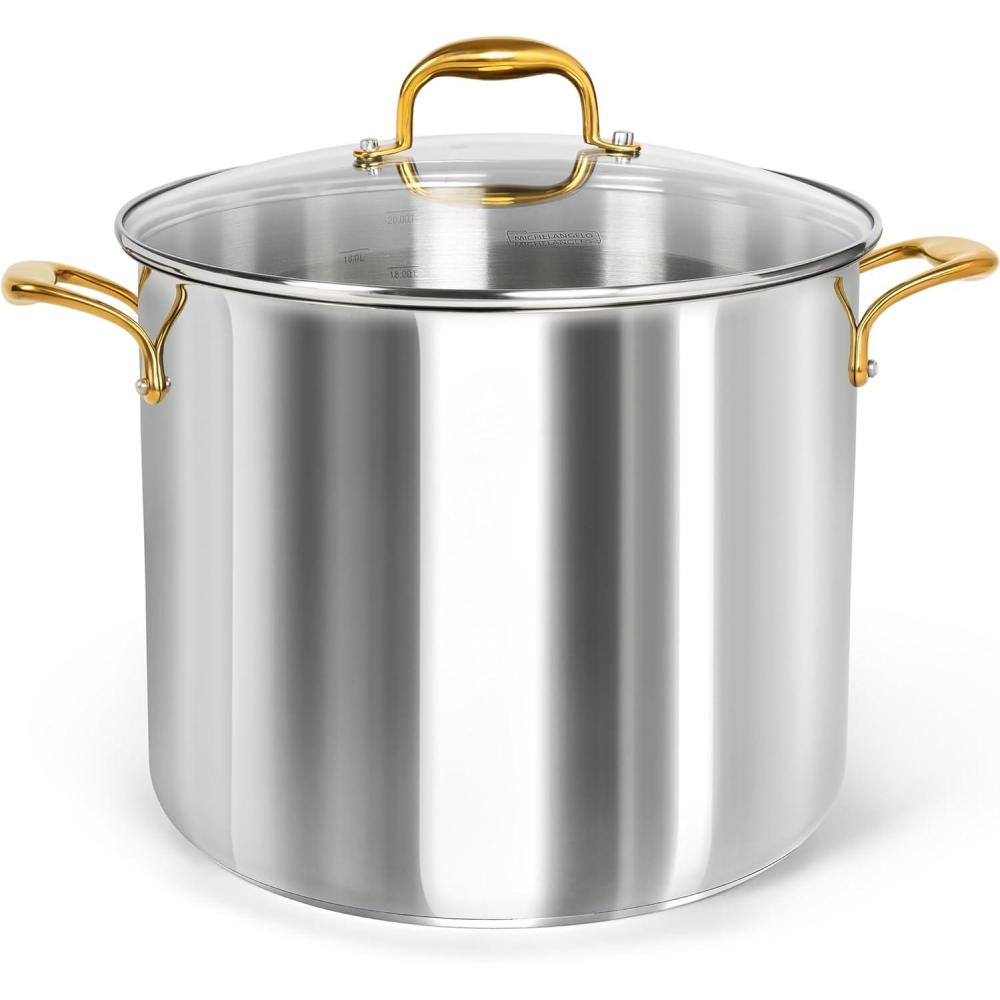 image:imageMICHELANGELO Stainless Steel Pots Large Soup Pot with Lid 10 Quart Stock Pot with Lid Cooking Pots Induction Compatible Oven amp Dishwasher Safe20 Quart