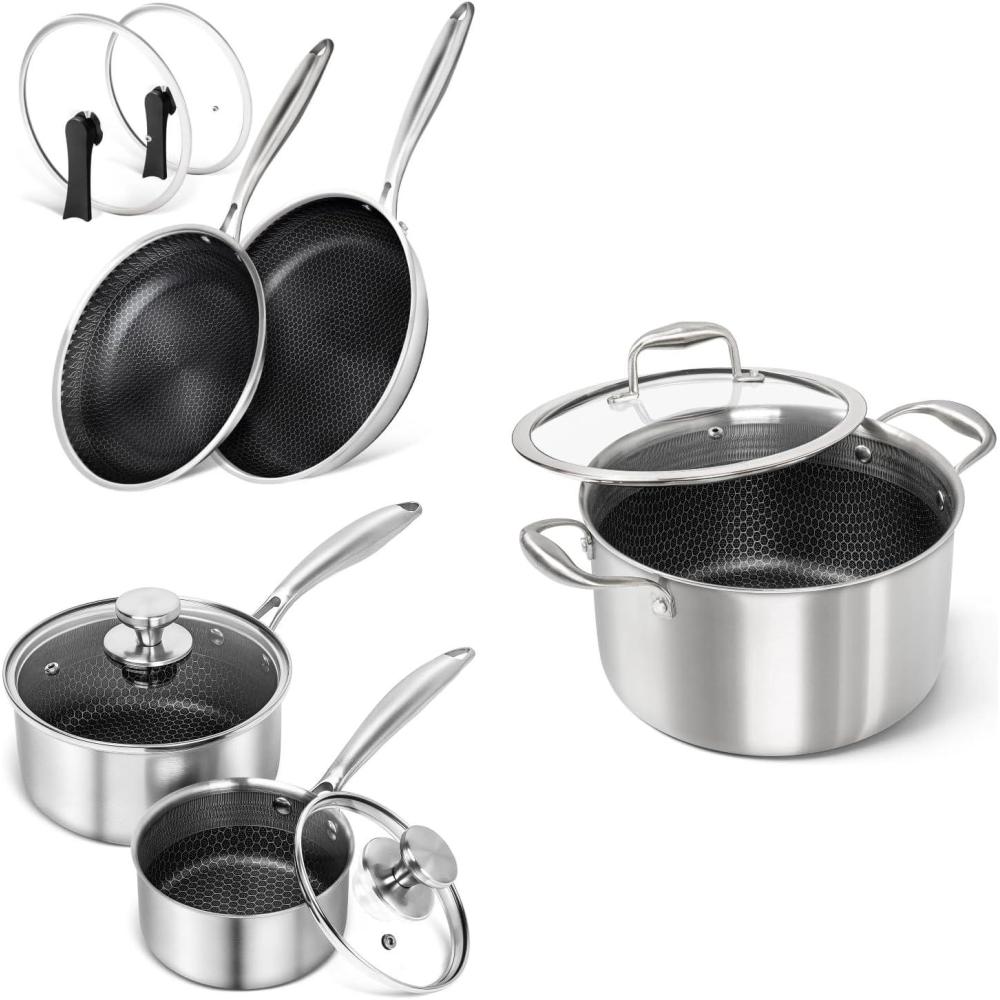 image:imageMICHELANGELO Stainless Steel Saucepan Set 1QT amp 2QT amp 6QT Frying Pan Set with Lids 10 amp 12 Inch