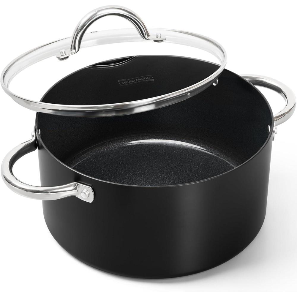 image:imageMICHELANGELO Stock Pot with Lid Nonstick Cooking Pot 6 Quart Soup Pot with Lid Non Stick Pots with Stainless Steel Handle Induction Compatible BlackBlack