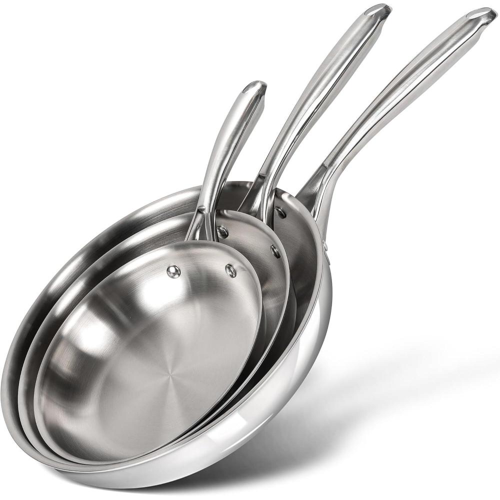 image:imageMICHELANGELO TriPly Stainless Steel Frying Pan Set 8 95 11 Skillets Full Clad Stainless Steel Pans for Even Heating Durable Cooking Pan Set for Home Chefs amp Everyday Cooking
