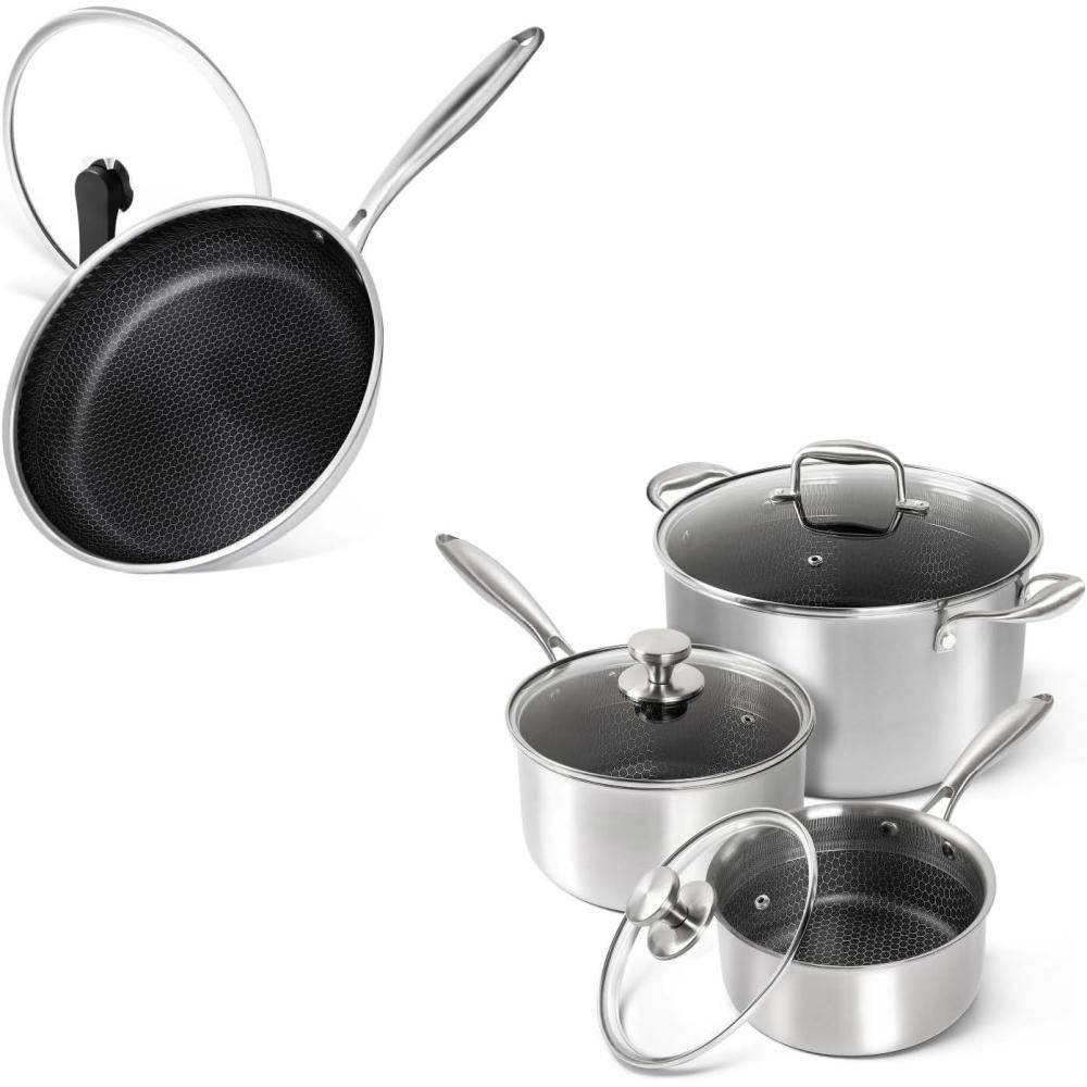 image:imageMICHELANGELO Triply Stainless Steel Pot Set 2QT amp 3QT amp 8QT Pot with Lids 12 Inch Stainless Steel Frying Pan with Lid
