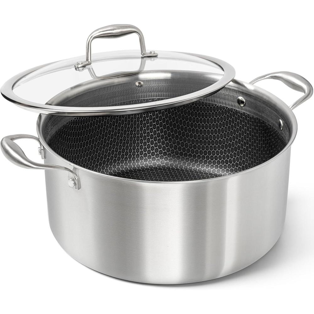 image:imageMICHELANGELO Triply Stainless Steel Stock Pot 8Quart Stockpot with Lid 1810 Nonstick Cooking Pot with Honeycomb Interior Compatible with All Cooktops10Quart