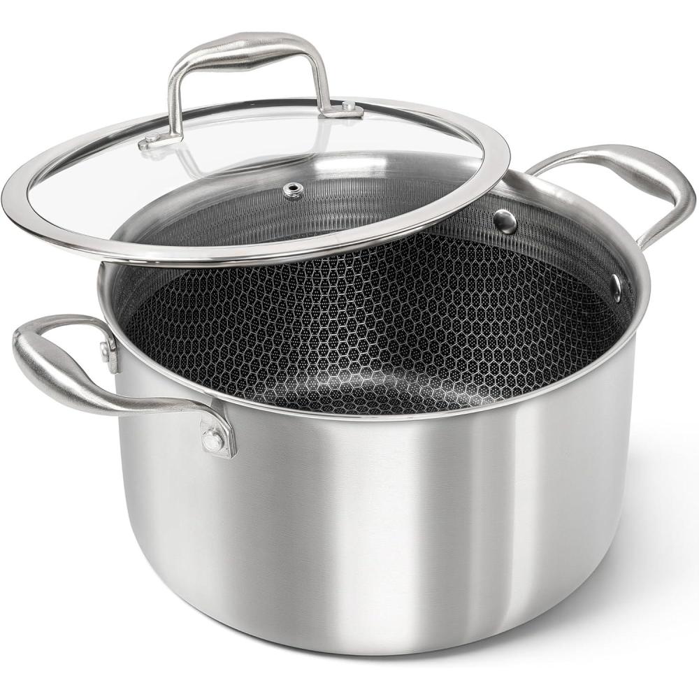 image:imageMICHELANGELO Triply Stainless Steel Stock Pot 8Quart Stockpot with Lid 1810 Nonstick Cooking Pot with Honeycomb Interior Compatible with All Cooktops6Quart