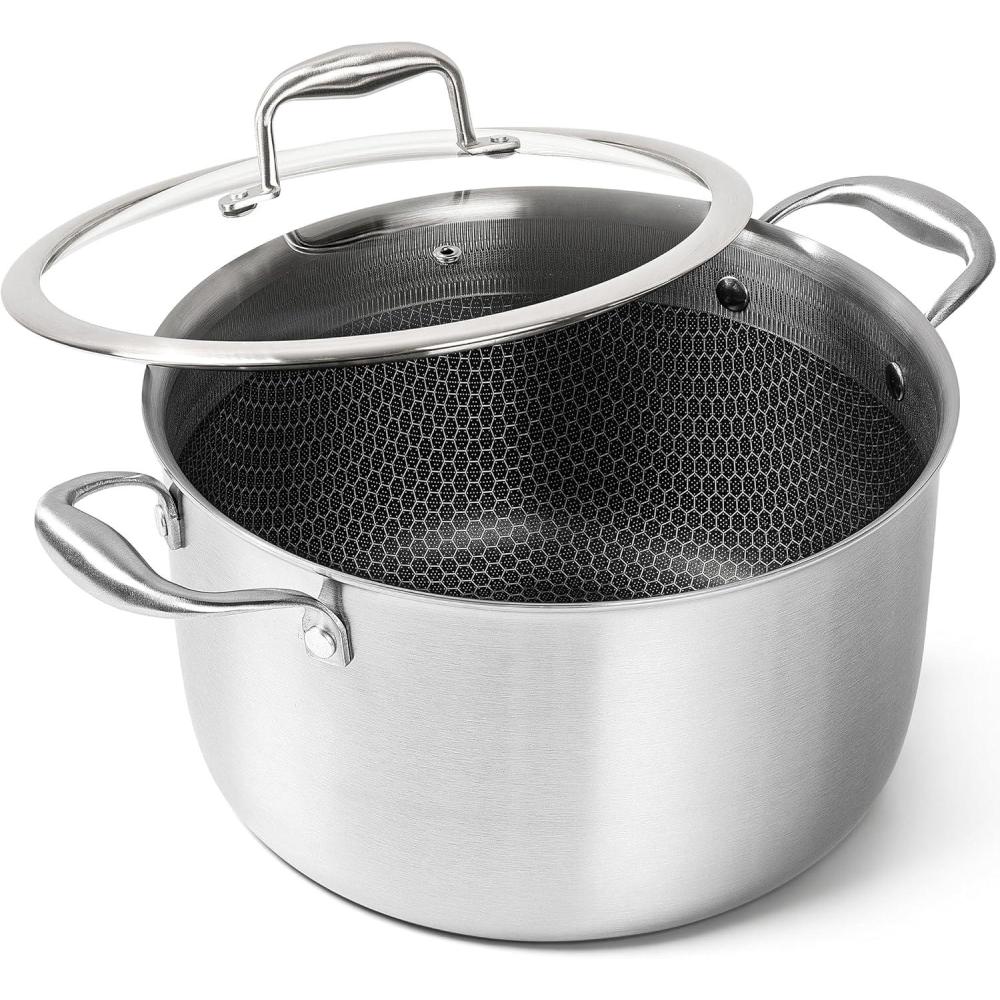 image:imageMICHELANGELO Triply Stainless Steel Stock Pot 8Quart Stockpot with Lid 1810 Nonstick Cooking Pot with Honeycomb Interior Compatible with All Cooktops8Quart