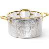 image:imageMichelangelo Triply Stainless Steel Stock Pot with Lid Luxury Hammered Stainless Steel 6 Quart Pot with Lid amp Golden Handle Premium Induction Stockpot  6QT