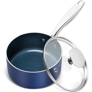 MICHELANGELO 1 Quart Saucepan with Lid, Nonstick Ceramic Sauce Pan with Stainless Steel Handle, 1 Qt Saucepan with Lid Oven Safe, Blue(Blue)