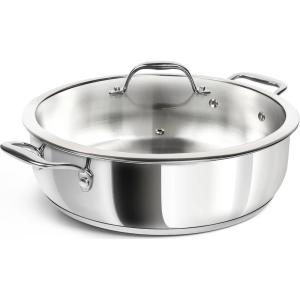 MICHELANGELO 12 Inch Stainless Steel Pan with Lid – Large Saute Pan with Lid, Deep Frying Pan Dishwasher & Oven-Safe, All Cooktops Compatible, 6 Quart(Silver Handle)