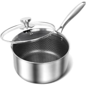 MICHELANGELO 6 Pcs Tri-ply Stainless Steel Pot Set, 2QT & 3QT & 8QT Pot with Lids, Nonstick HoneyComb Interior Cooking Pot Set, Compatible with All Cooktops, Oven & Dishwasher Safe(3QT)
