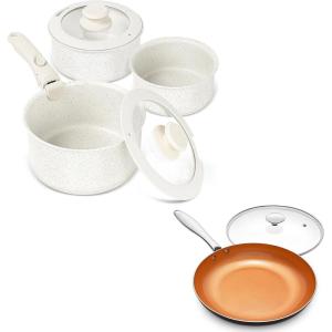 MICHELANGELO 8 Inch Frying Pan and 6 Piece Sauce Pan Set Removable Handle