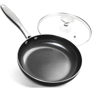MICHELANGELO Ceramic Frying Pan – 10 Inch Frying Pan Nonstick with Lid, Non-Toxic Skillet with Stainless Steel Handle, Nonstick Skillet, Black(Black)