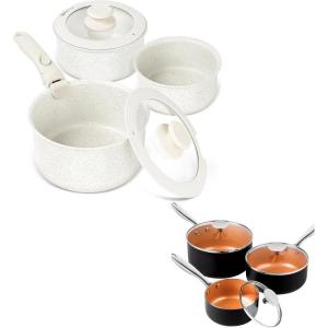 MICHELANGELO Sauce Pan Set 1 Quart & 2 Quart & 3 Quart, 6 Piece Sauce Pan Set Removable Handle