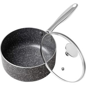 MICHELANGELO Sauce Pan with Lid, Granite Saucepans with Lids, 1Qt & 2Qt & 3Qt Sauce Pan Sets, Nonstick Saucepan Set with Stainless Steel Handle, Oven Safe, Grey(3 Quarts)